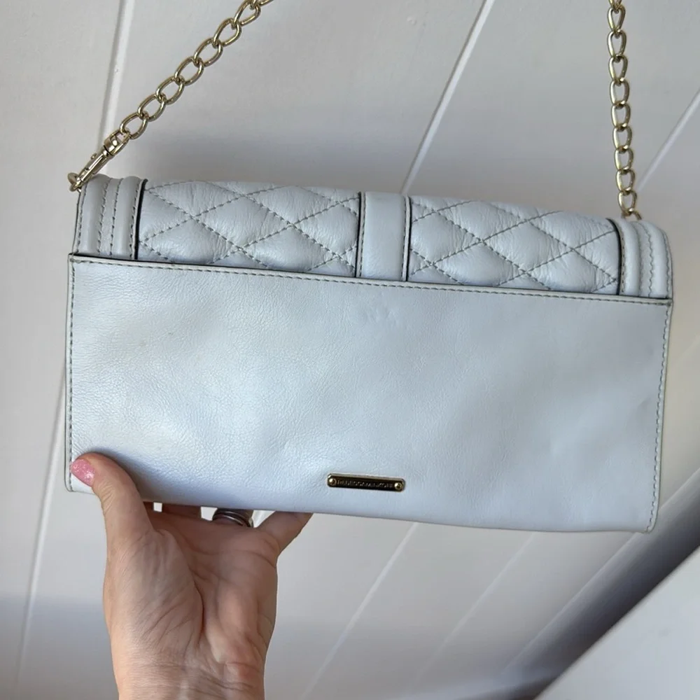 HOLD Rebecca Minkoff Love Quilted Crossbody Shoulder Bag Gray Beige Cream Taupe - Picture 7 of 11